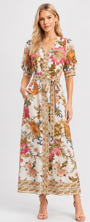 Sambara Floral Paisley Print Dress - Multi