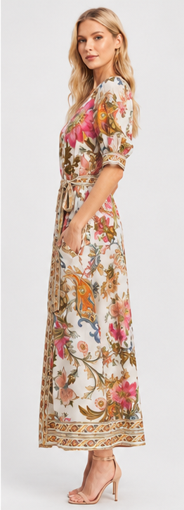 Sambara Floral Paisley Print Dress - Multi