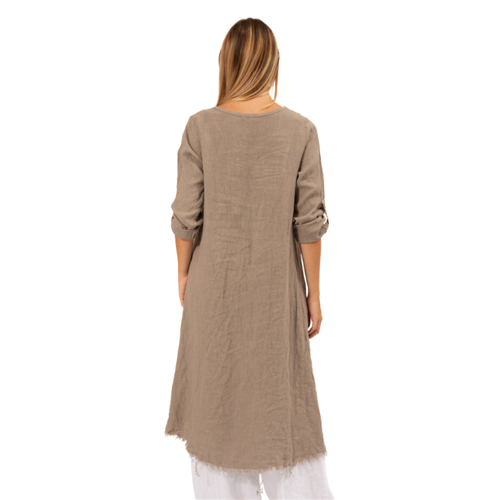 Vera May - Italian Linen Raw Edged Tunic - Taupe