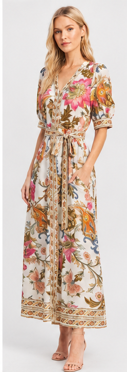 Sambara Floral Paisley Print Dress - Multi