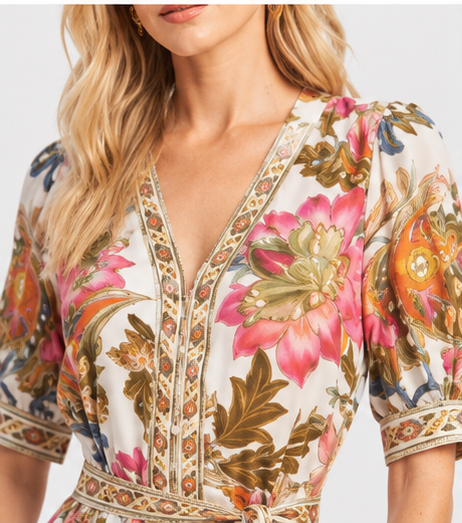 Sambara Floral Paisley Print Dress - Multi