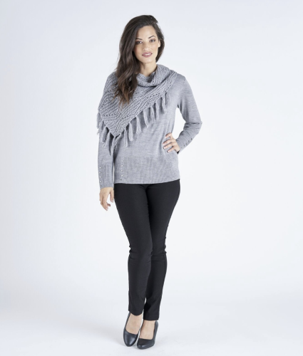 Vivid- Round Neck Knit + Scarf - Black