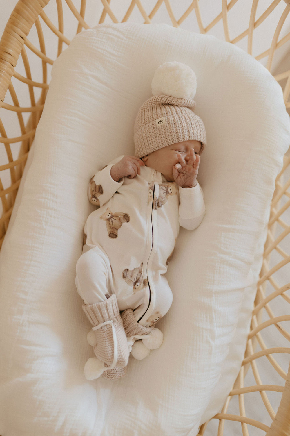 Baby wearing the Gingham Teddy Zipsuit, full length