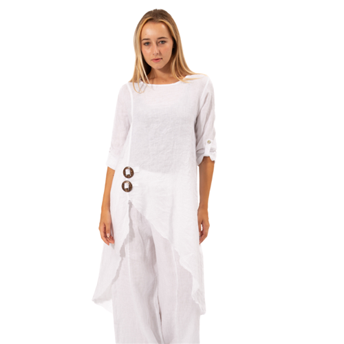 Vera May - Italian Linen Raw Edged Tunic - White