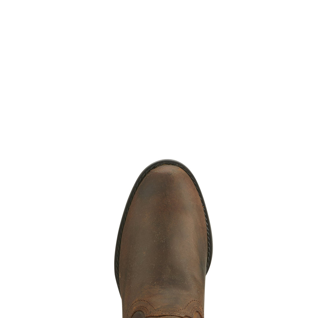 Ariat Kids Heritage Roper boot in distressed brown leather, toe view