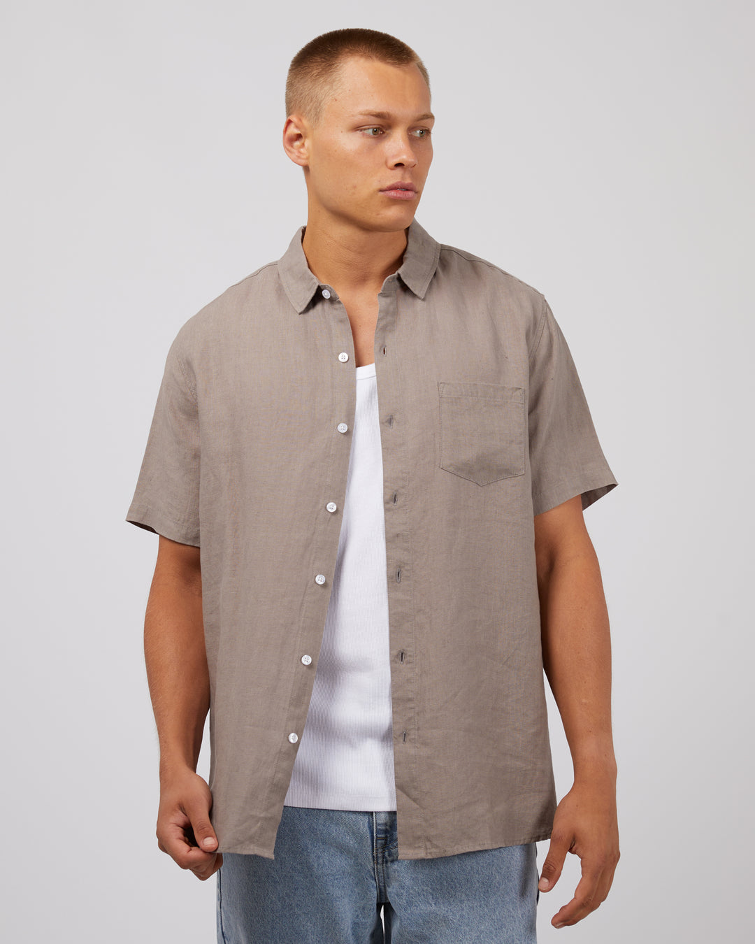Silent Theory S/S Linen Shirt - Mushroom