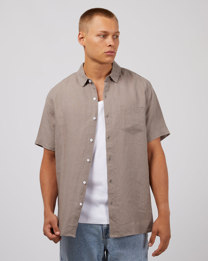 Silent Theory S/S Linen Shirt - Mushroom