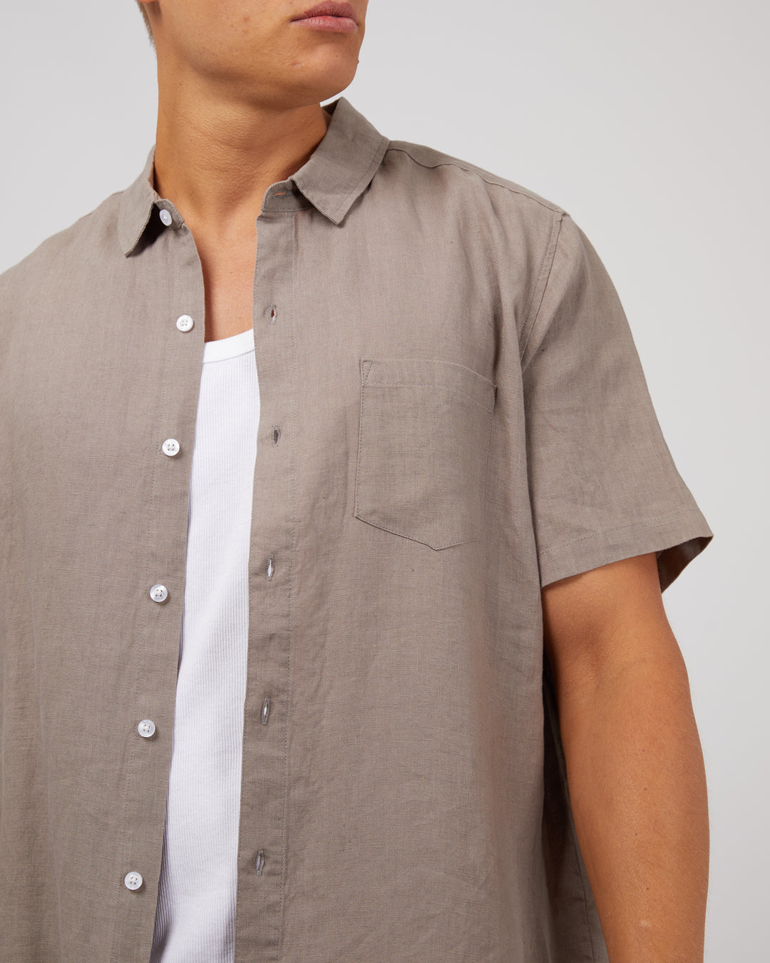 Silent Theory S/S Linen Shirt - Mushroom - view 4