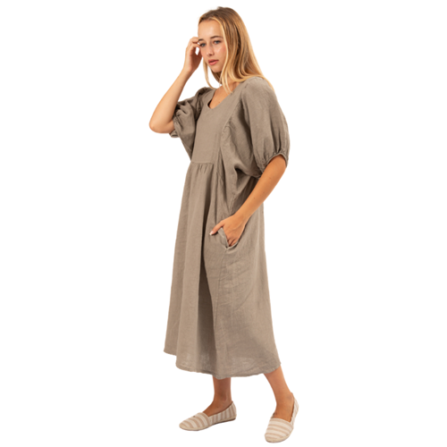 Vera May - Italian V Neck Dress - Taupe