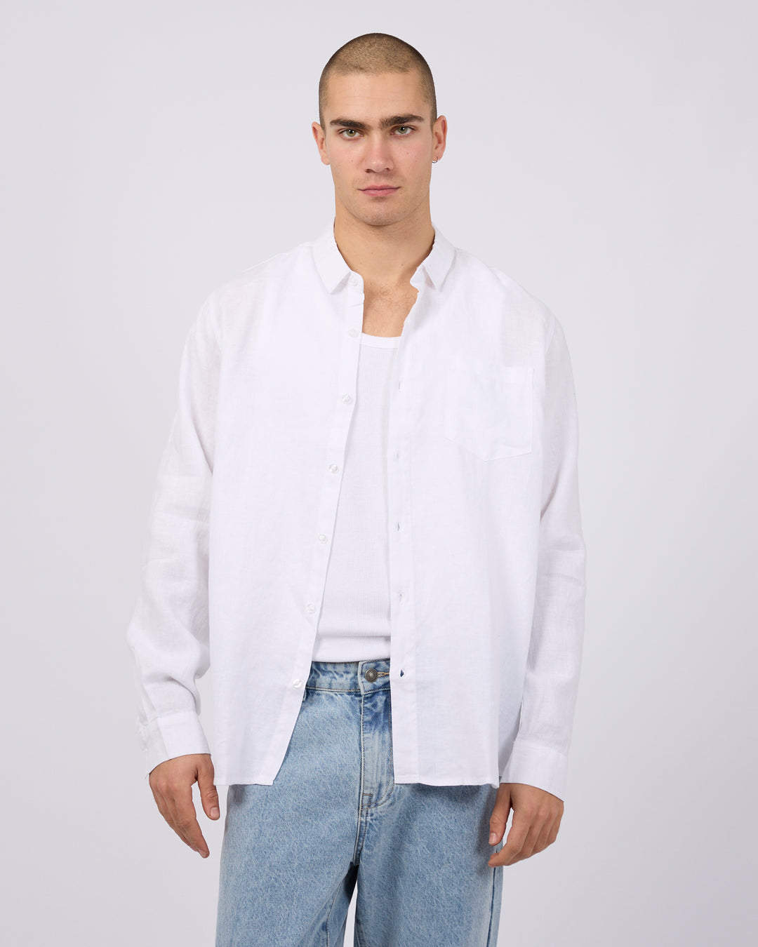 Silent Theory Linen L/S Shirt - White