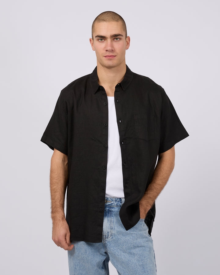 Silent Theory Linen S/S Shirt - Black