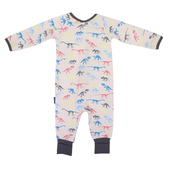 Korango - Dinosaur Long Sleeve Zip Onesie - Tapioca