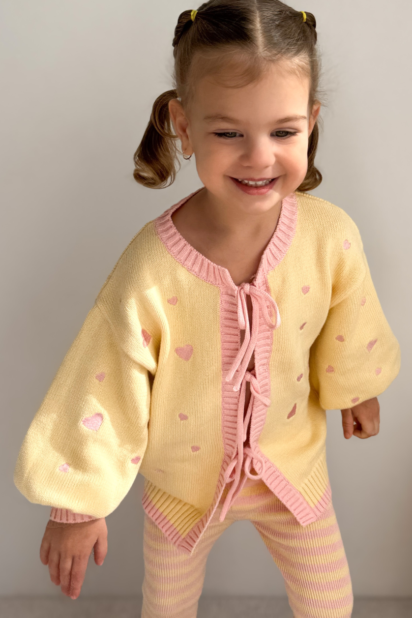Poss & Soss Heart Tie Up Cardigan, Pink Lemonade, front view