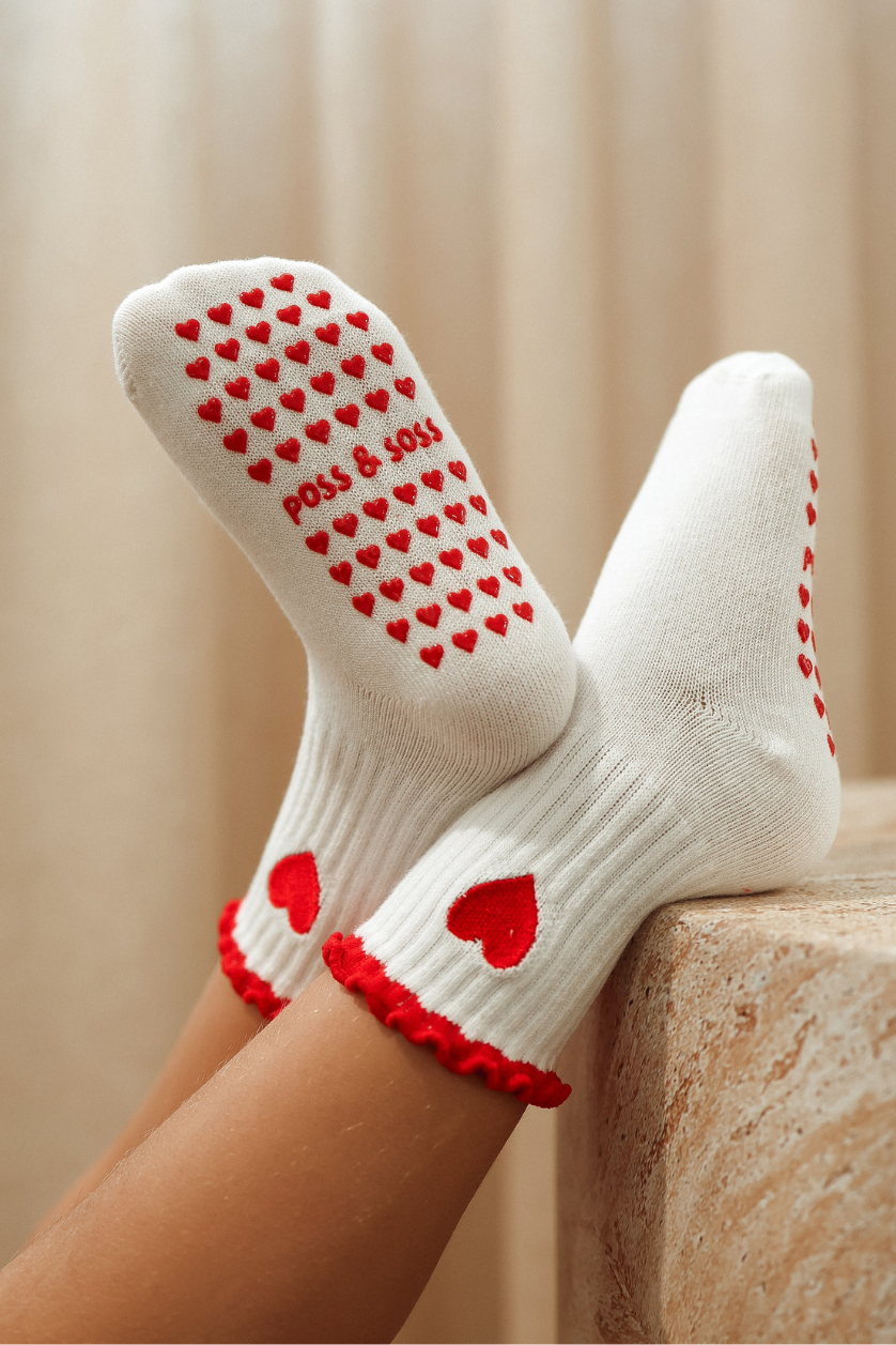Poss & Soss Heart Socks, Fiery Red, front view