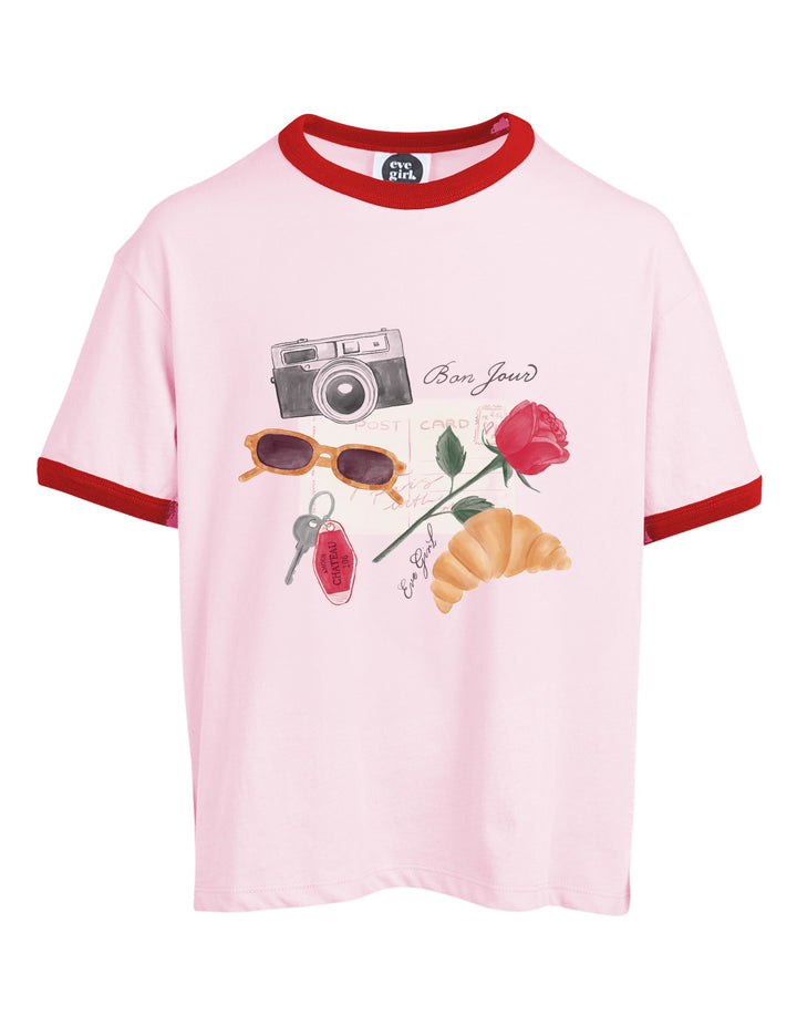 Eve Girl Bonjour Ringer Tee (Size 8-16) - Pale Pink - photo 1 of 2