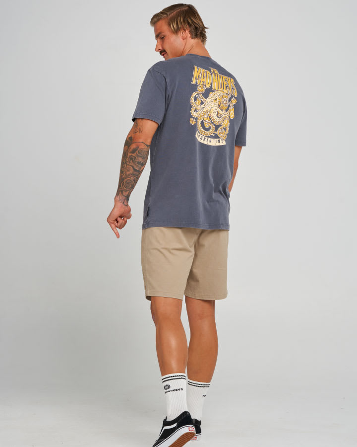 The Mad Hueys Kraken Tins SS Tee in Petrol Blue Washed - product photo 3