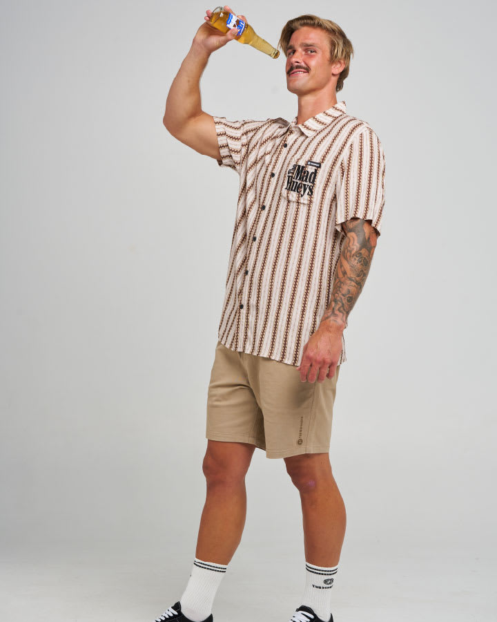 The Mad Hueys Hueys Stripe SS Woven Shirt in Stone - product photo 3