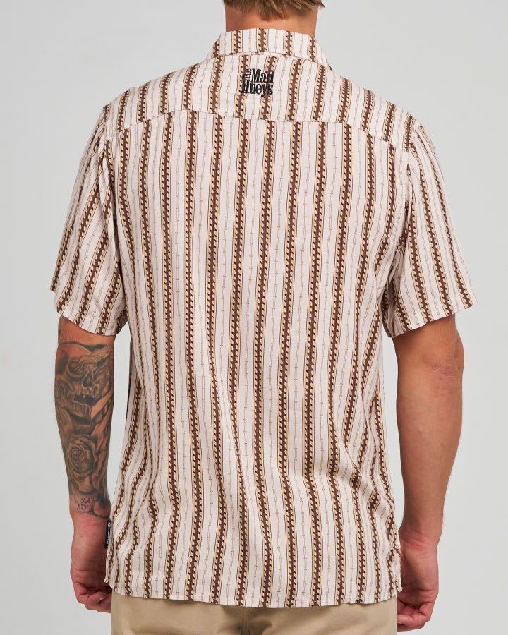 The Mad Hueys Hueys Stripe SS Woven Shirt in Stone - product photo 2