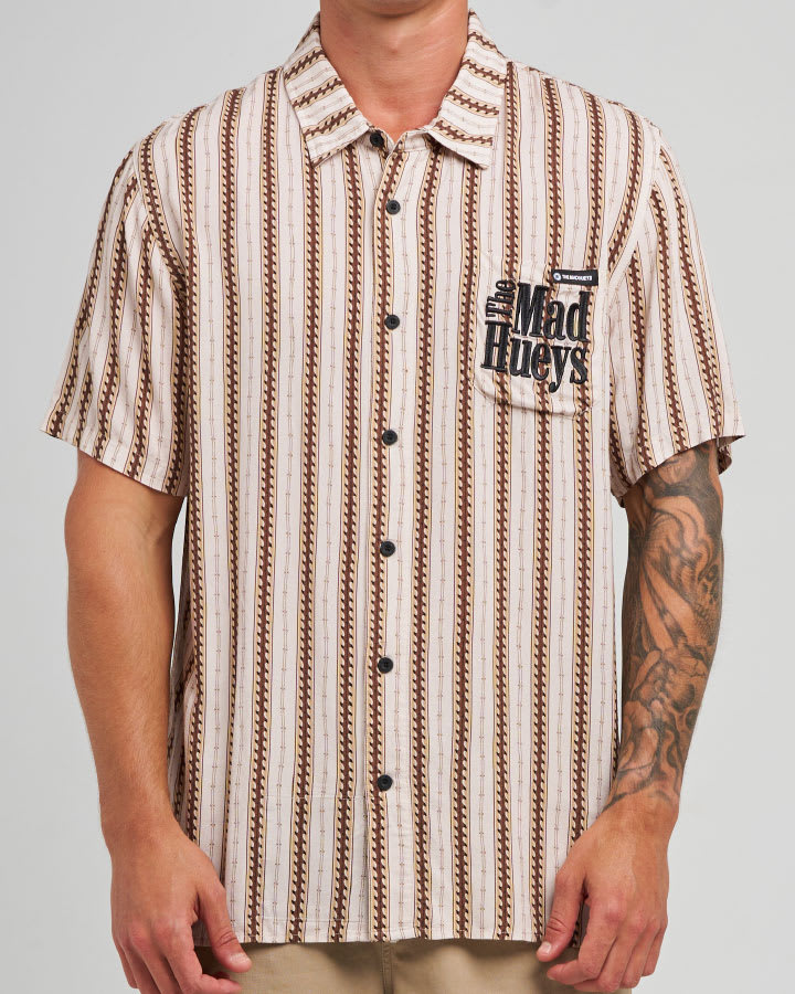 The Mad Hueys Hueys Stripe SS Woven Shirt in Stone - product photo 1