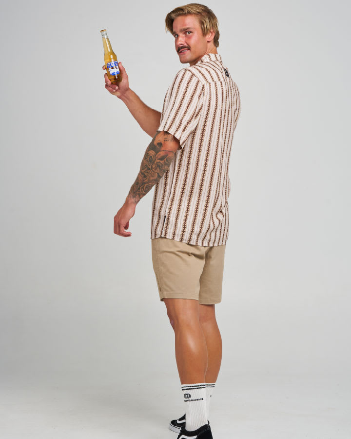 The Mad Hueys Hueys Stripe SS Woven Shirt in Stone - product photo 4