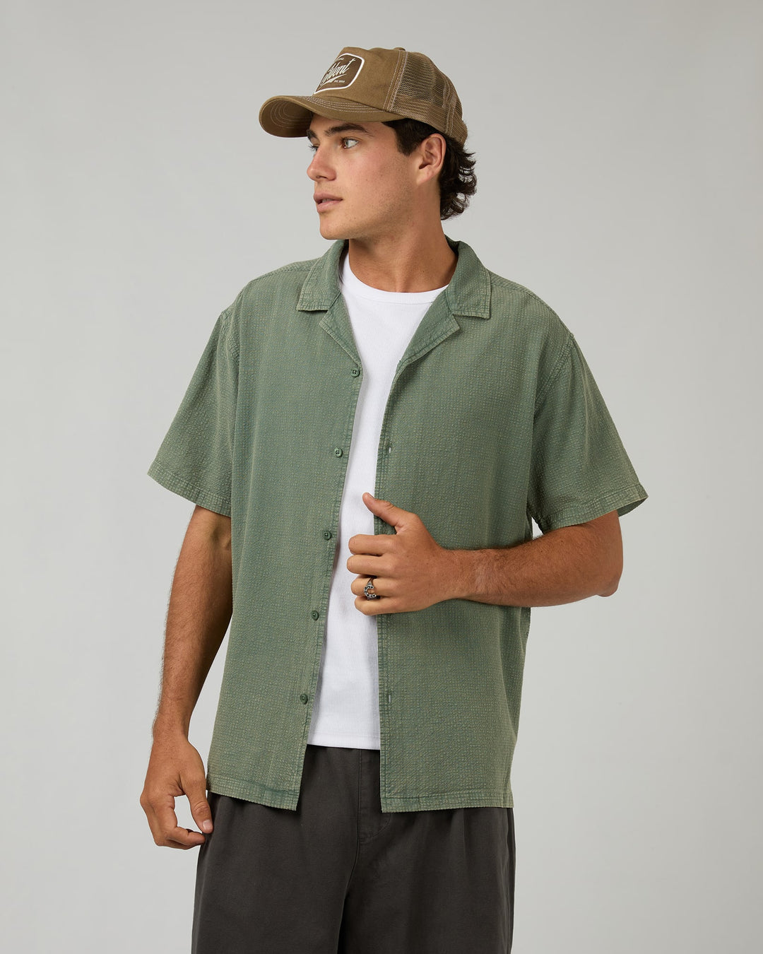 Silent Theory Textured Acid Washed Shirt - Khaki - photo 1 of 6