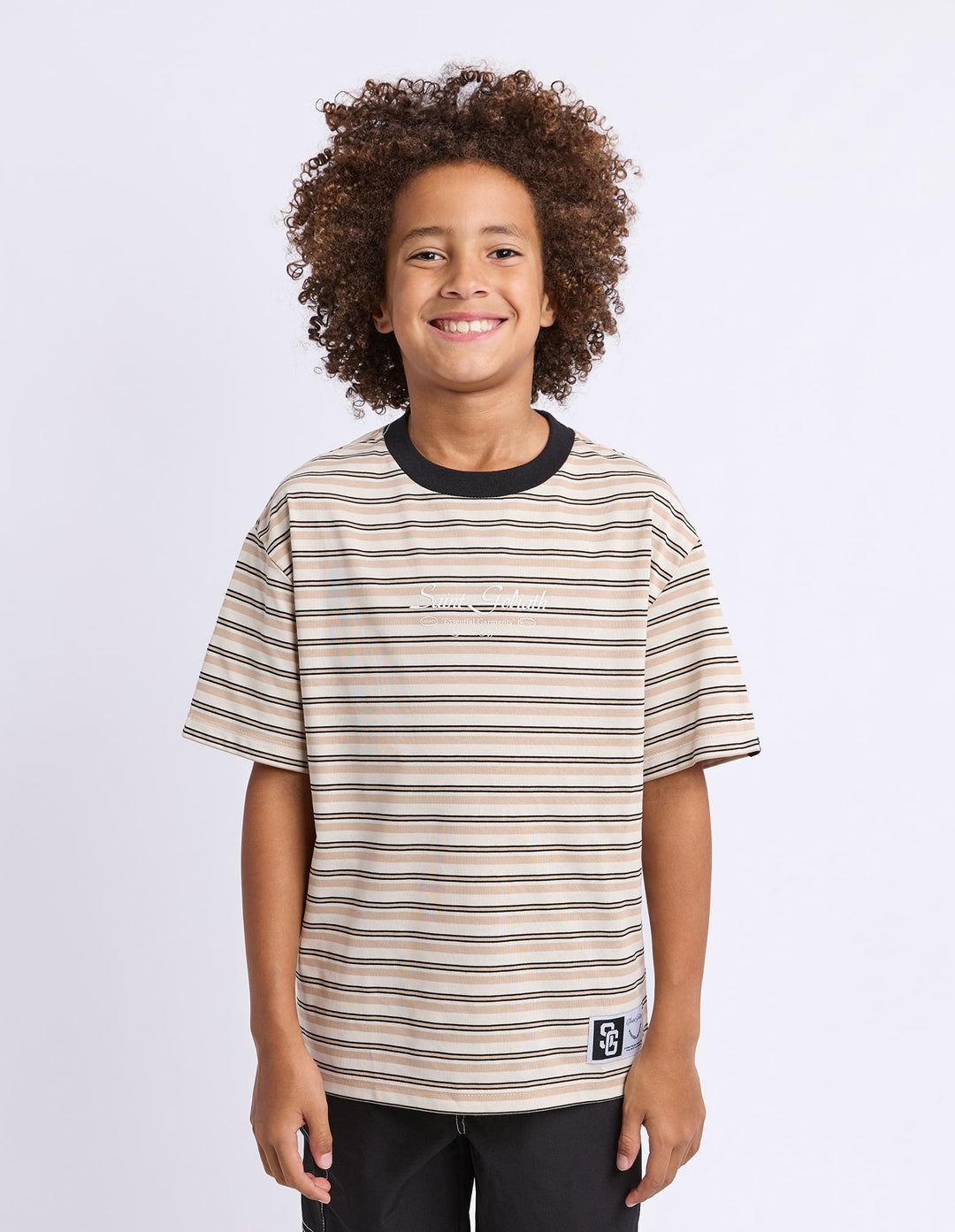 St Goliath Boys Stripe Ringer Tee (Size 8-16) - Tan - photo 1 of 4