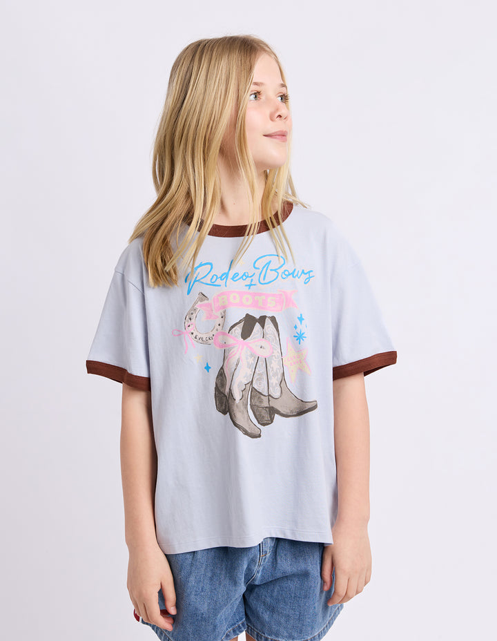 Eve Girl Boots Ringer Tee (Size 8-16) - Light Blue