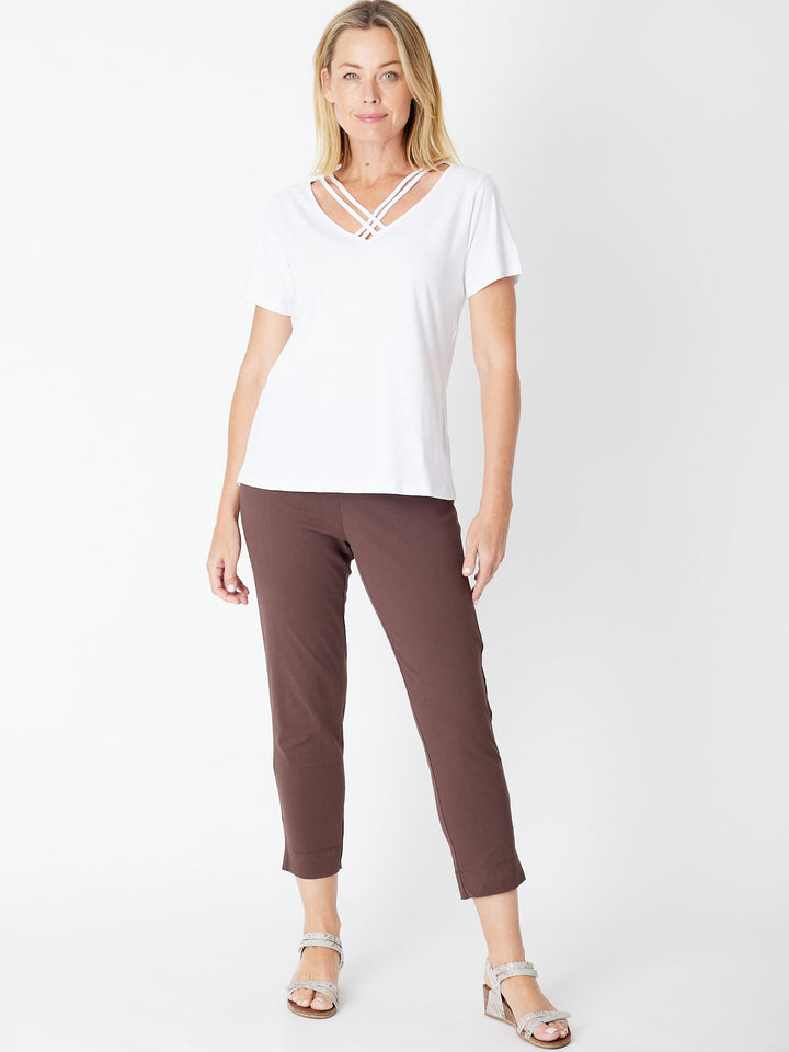 Luna Sky 7/8 Slim Cottolen Stretch Pull On Pant in Espresso, view 4