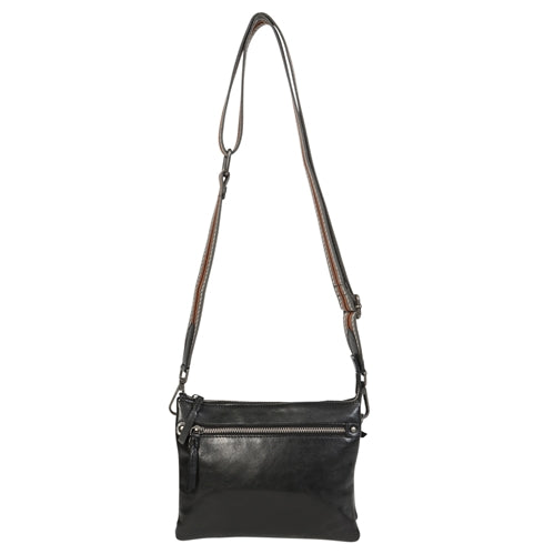 Modapelle - 3 Compartment Cross Body Bag With Extra Strap - Black