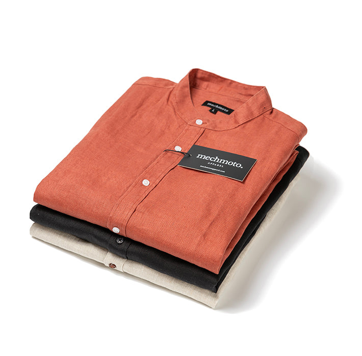 Mechmoto L/S Linen Shirt with Chinese Collar and Back Box Pleat in Natural - photo 1 of 2