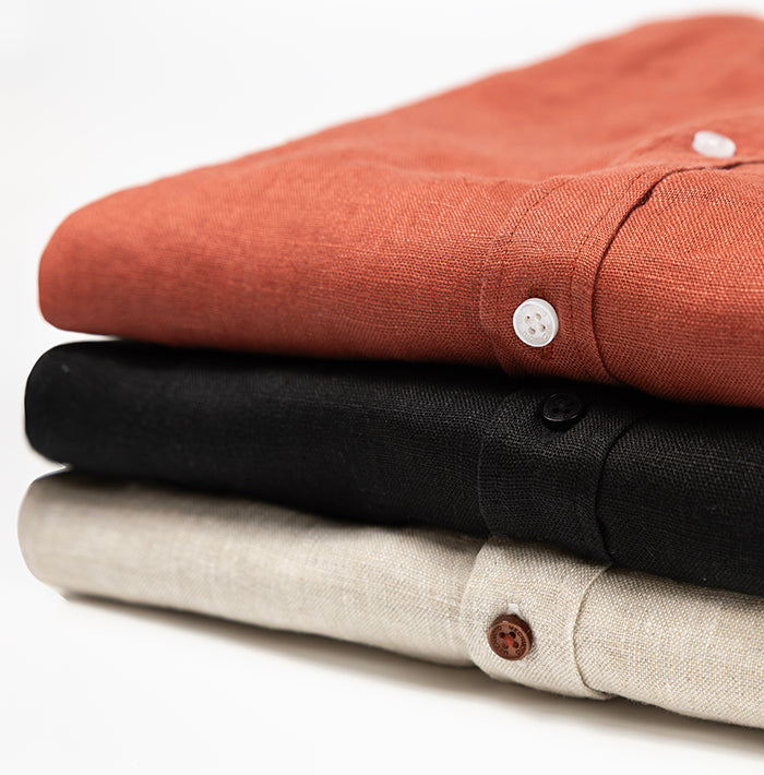 Mechmoto L/S Linen Shirt with Chinese Collar and Back Box Pleat in Natural - photo 2 of 2