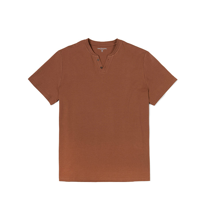 Mechmoto Cotton Stretch Button V-Neck T-Shirt in Brown - photo 1 of 1