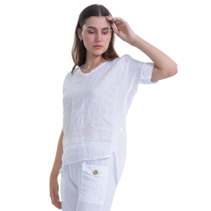 Vera May - Italian Linen Top - White