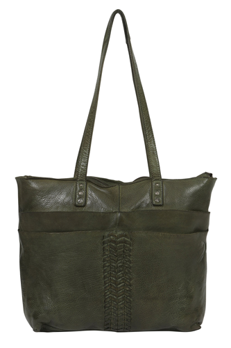Modapelle Vintage Leather Large Tote Bag/Front Pockets Olive