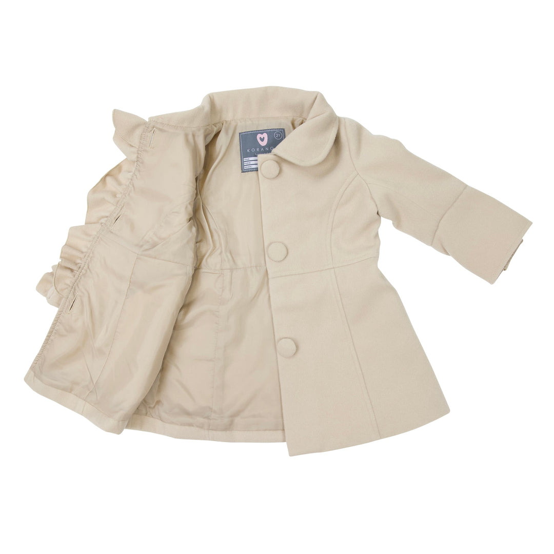 Korango - Frilled Collared Overcoat Faux Wool - Beige