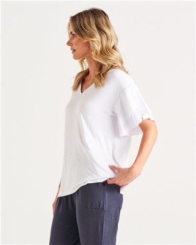 Betty Basics - Ripon Top Frill Sleeve - Wht