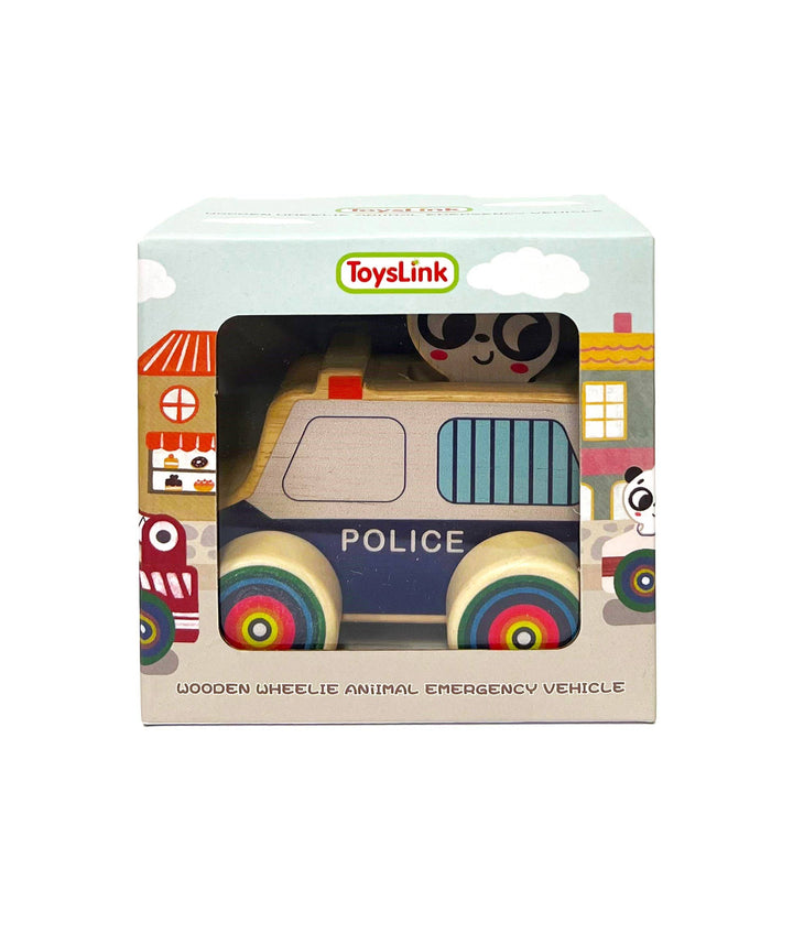 ToysLink Wooden Mini Wheelie Emergency Vehicles with Animals