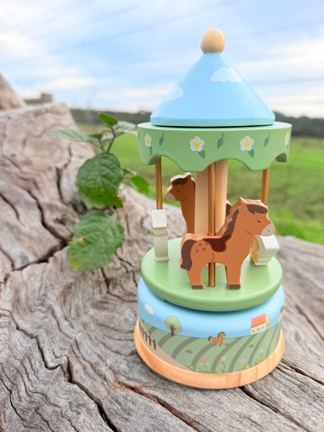 ToysLink Onya Kids Wooden Farm Carousel Music Box