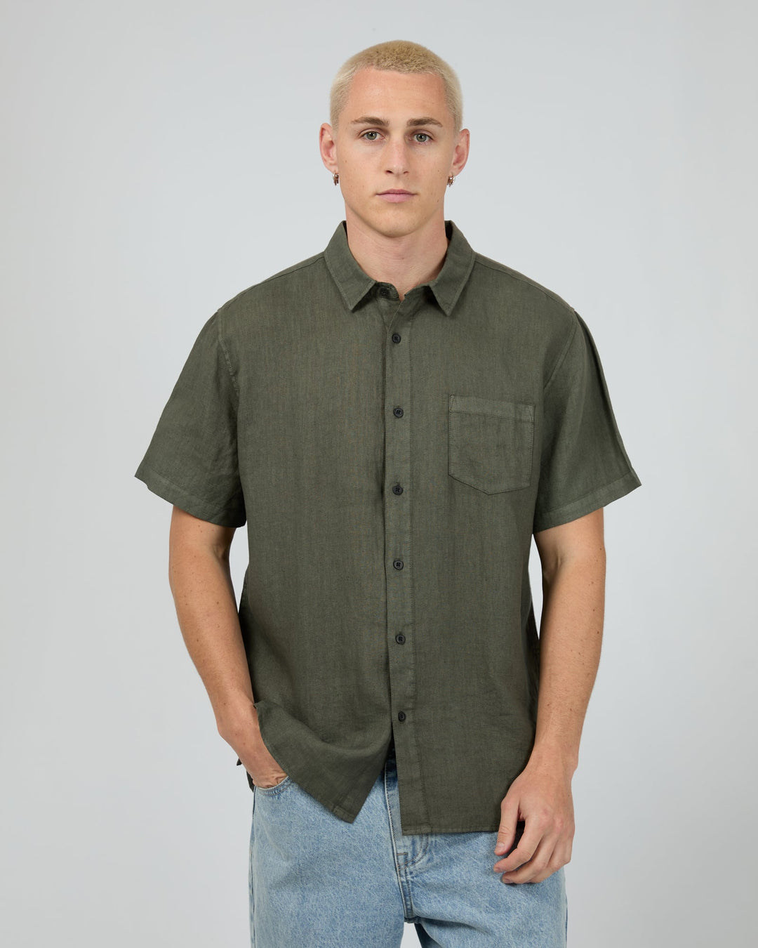 Silent Theory Linen S/S Shirt II - Khaki