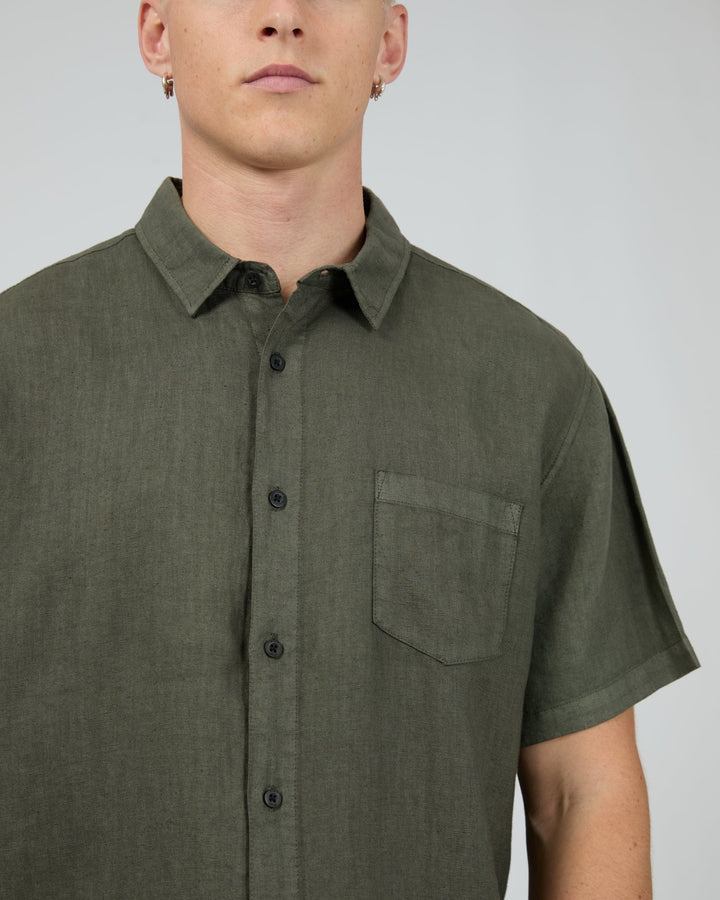 Silent Theory Linen S/S Shirt II - Khaki - view 5