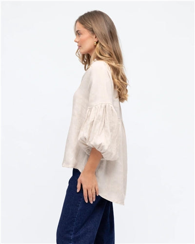 White Closet -V-Neck Long Sleeve-Elastic Cuff- Oatmeal