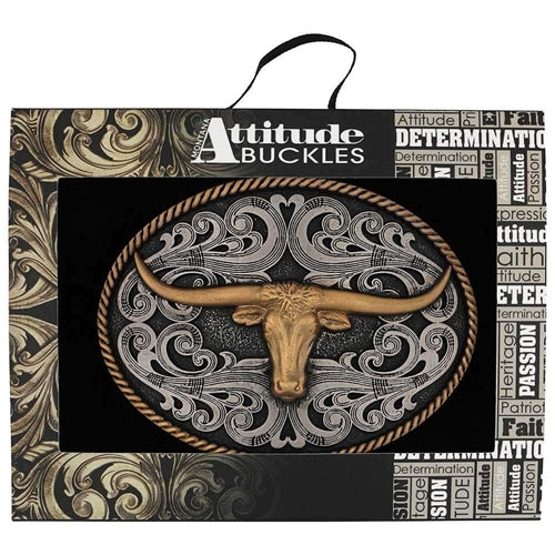 Montana Silversmiths - Two Tone Longhorn Attitude Buckle