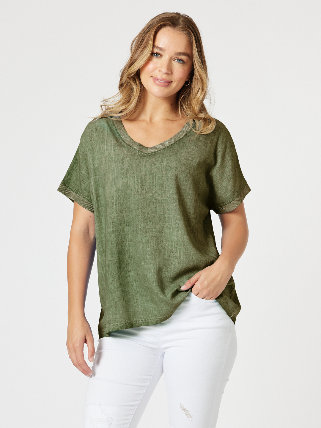 Threadz Sienna Top in Olive, front