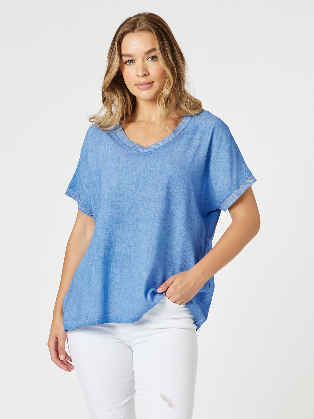 Threadz Sienna Top in Sky Blue, front