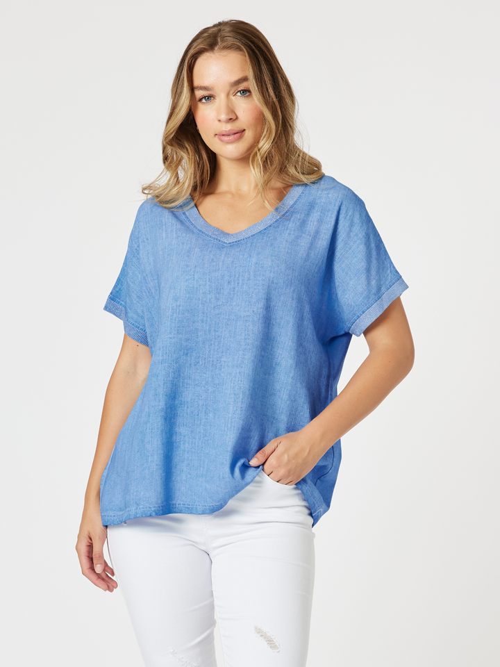 Threadz Sienna Top in Sky Blue, front