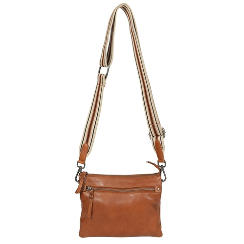 Modapelle - 3 Compartment Cross Body Bag With Extra Strap - Tan