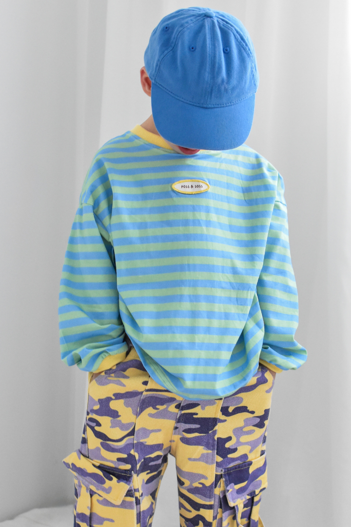 Poss &amp; Soss Stripe Long Sleeve Tee, Pacific, front view