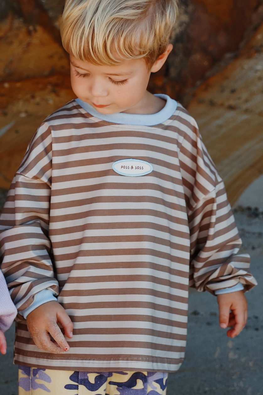 Poss & Soss Stripe Long Sleeve Tee, Stone, front view