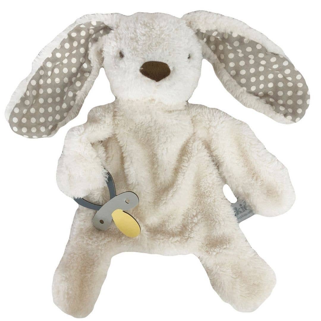 ES Kids - Bunny Comforter With Dummy Holder - Cream/Grey