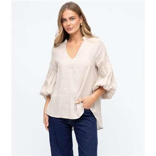 White Closet -V-Neck Long Sleeve-Elastic Cuff- Oatmeal